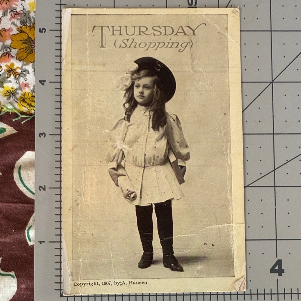 Antique 1907 Real Photo Postcard – “Thursday (Shopping)” Days of the Week Series